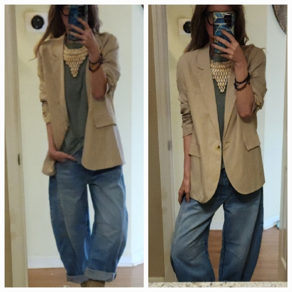 Zara Jackets & Blazers - Zara Oversized Flowy Boyfriend Blazer Cream Beige Ivory Xs